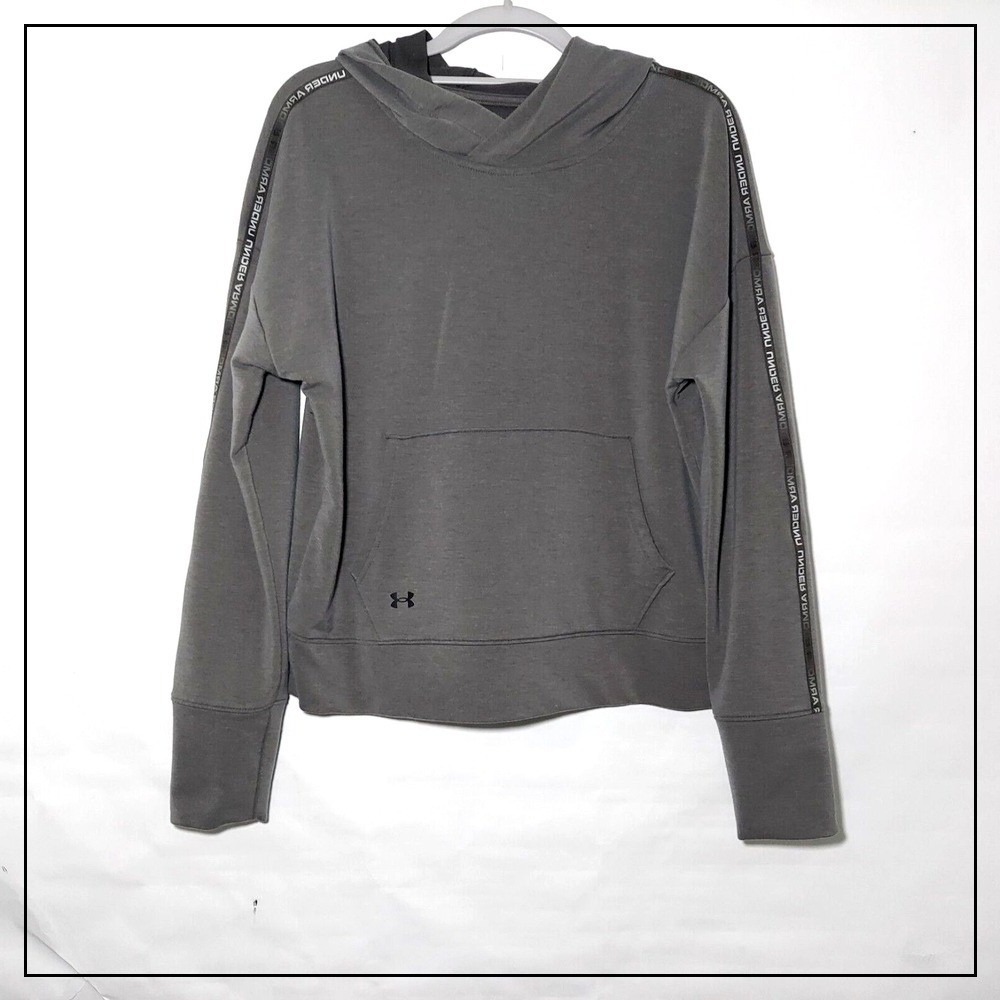 Under Armour Pullover S Sweatshirt Hooded Loose Crop Oversized Gray‎ athleisure